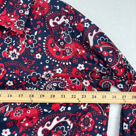 Talbots Plus Blouse Size 2X Red Blue Paisley Floral Cotton Long Sleeve Button Up - Picture 8 of 11
